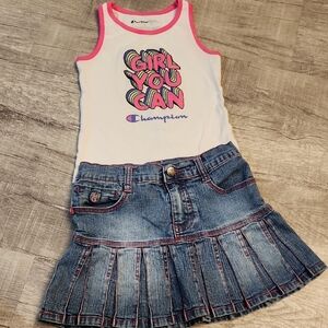 Red Enim Kids' Denim Skirt with Pink asents